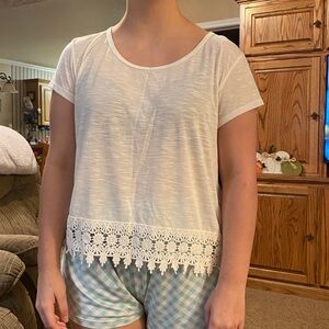 White Crochet Trim T-Shirt